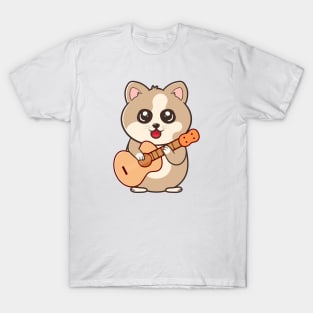 Cute Cat Playing Acoustic Guitar Cartoon T-Shirt